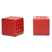 Baxton Studio Siskal Red Modern Cube Ottoman (Set of 2)